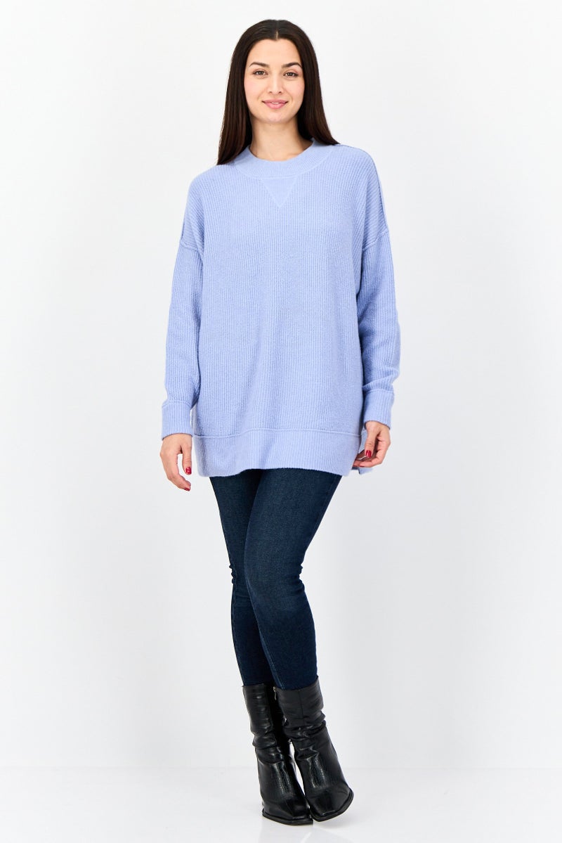 Aerie Women Crew Neck Knitted Sweater, Blue - Image 4